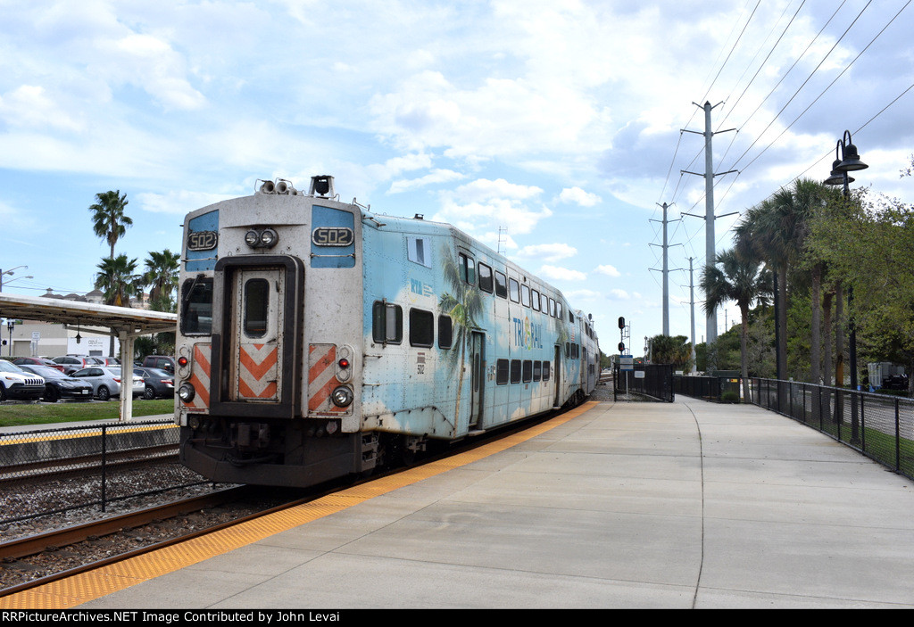 Bombardier Bilevel Cab Car # 502 trailing on Train # P681